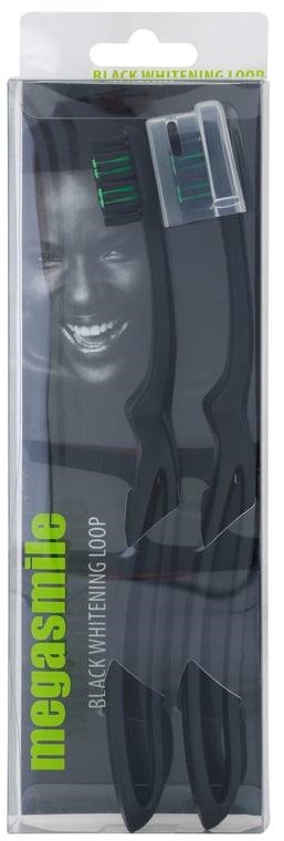 Megasmile Black Whitening Loop Zahnbürste mit Aktivkohle mit verstärktem Griff
