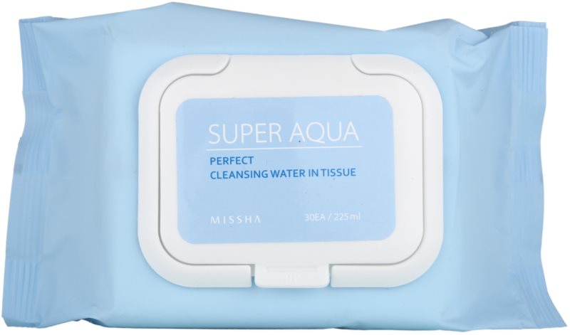 Missha Super Aqua Perfect oczyszczające chusteczki do twarzy o dzłałaniu nawilżającym