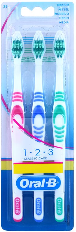 Oral B 1-2-3 Classic Care escovas de dentes média 3 pçs