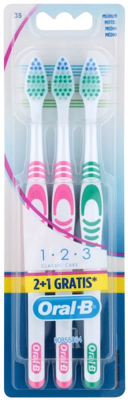 Oral B 1-2-3 Classic Care cepillo de dientes medio 3 uds