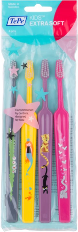 TePe Kids Zahnbürsten für Kinder extra soft 4 Stk.