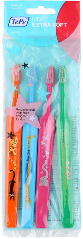 TePe Kids Zahnbürsten für Kinder extra soft 4 Stk.