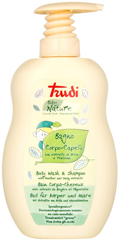 Trudi Baby Nature hypoalergenní dětské koupelové mléko a šampon s výtažky ze sedmikrásky a vřesu