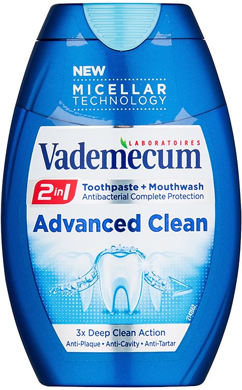 Vademecum Advanced Clean Pro Micellar Technology Zahnpasta und Mundwasser 2 in 1 für den kompletten Schutz Ihrer Zähne