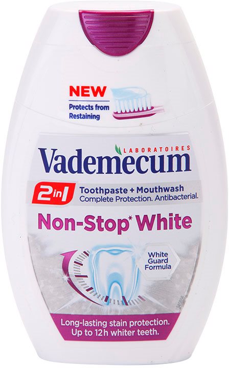 Vademecum 2 in1 Non-Stop White dentifrice + bain de bouche en un seul produit