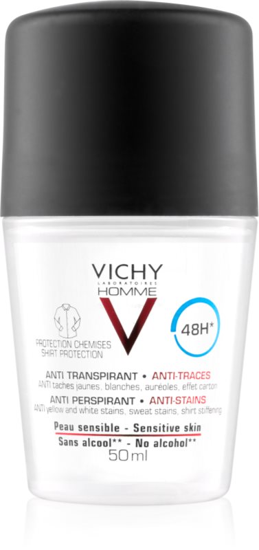 Vichy Homme Deodorant No White or Yellow Marks Roll-On Deodorant 48h