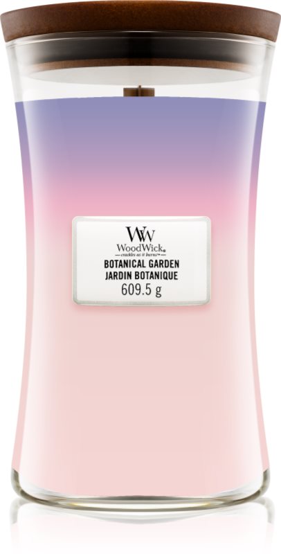Woodwick Trilogy Botanical Gardens dišeča sveča 609,5 g z lesenim stenjem