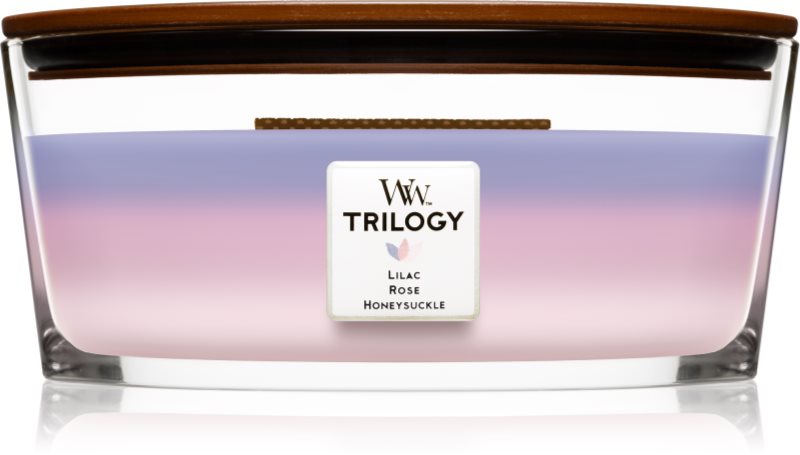 Woodwick Trilogy Botanical Gardens bougie parfumée 453,6 g Hearthwick (Lilac + Rose + Honeysuckle)