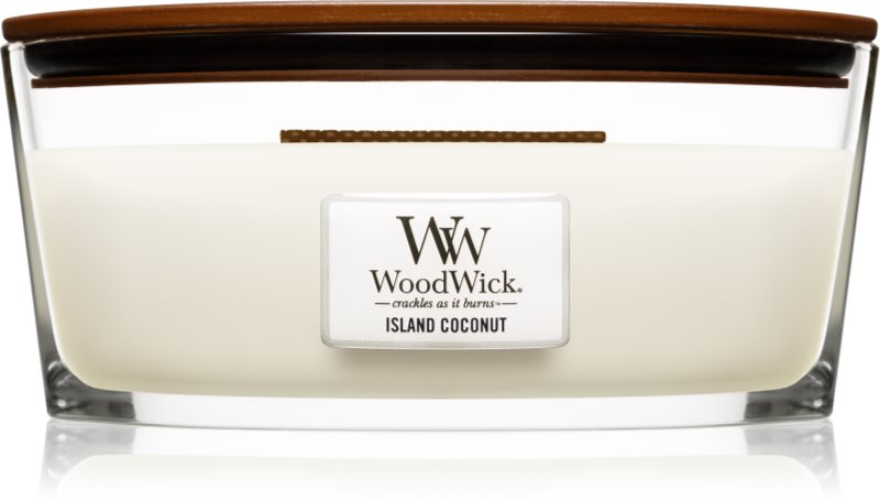 Woodwick Island Coconut Geurkaars 453,6 gr met een houten lont (Hearthwick)