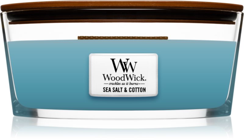 Woodwick Sea Salt & Cotton vonná sviečka 453,6 g s dreveným knotom (Hearthwick)