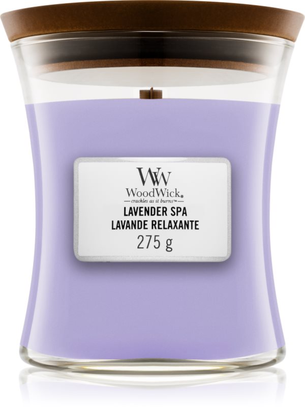 Woodwick Lavender Spa vonná svíčka 275 g s dřevěným knotem