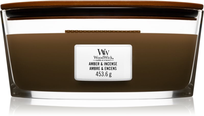 Woodwick Amber & Incense vela perfumada 453,6 g con mecha de madera (Hearthwick)