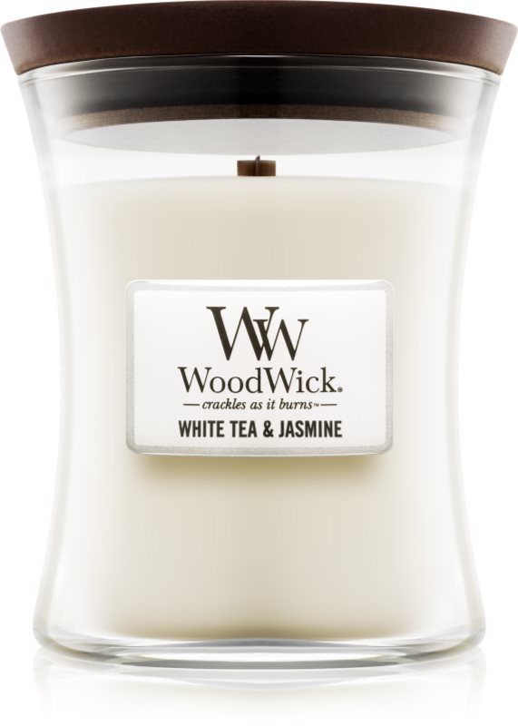 Woodwick White Tea & Jasmin vonná sviečka 275 g stredná