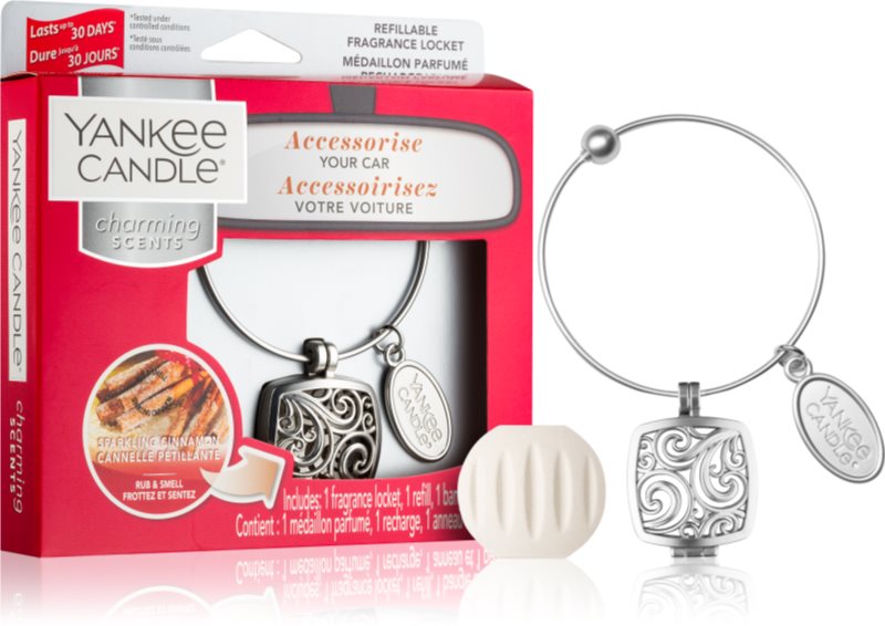 Yankee Candle Sparkling Cinnamon aроматизатор за автомобил висулка + резервен пълнител (Square)