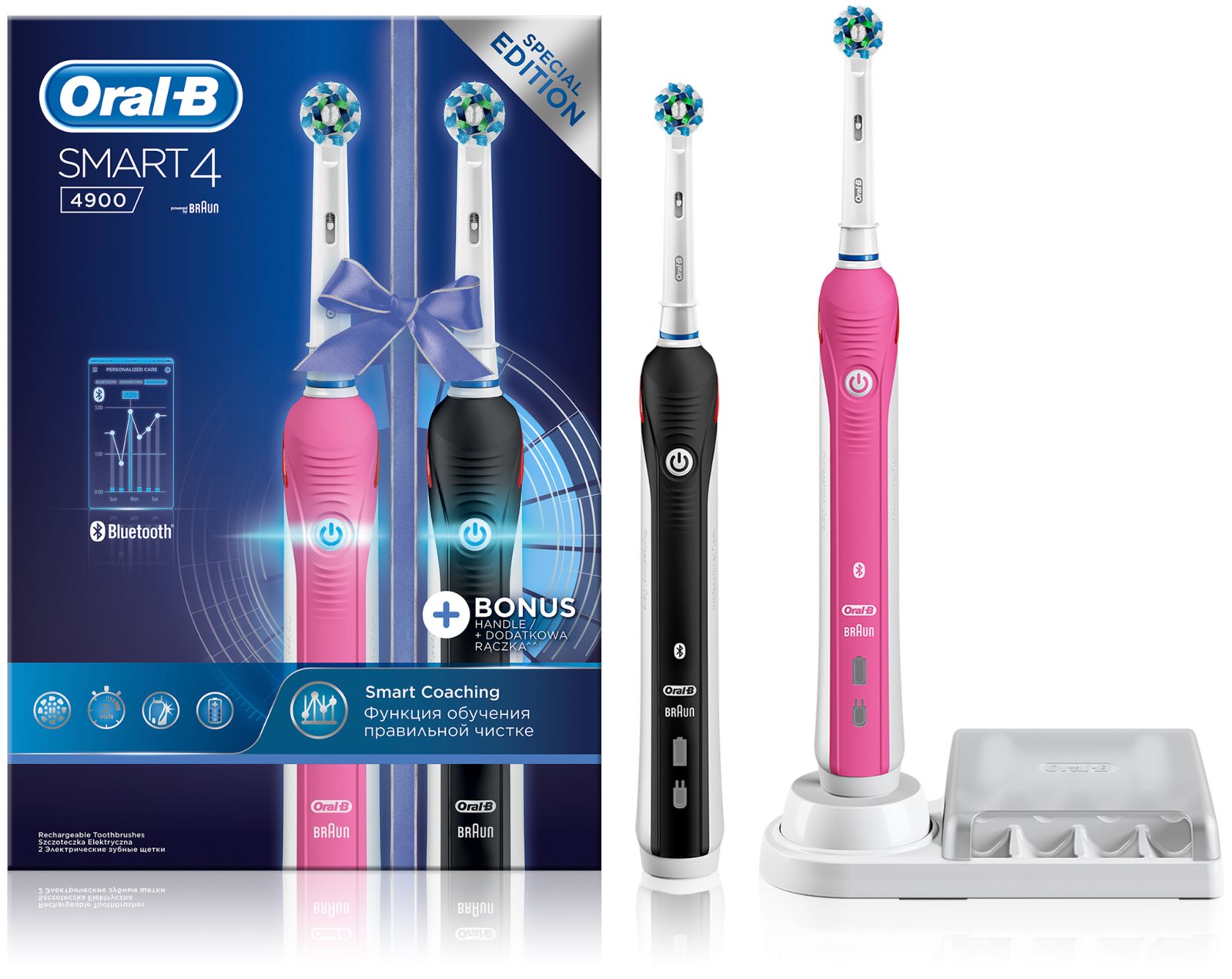 oral b smart 4 4900 duo pack black & pink