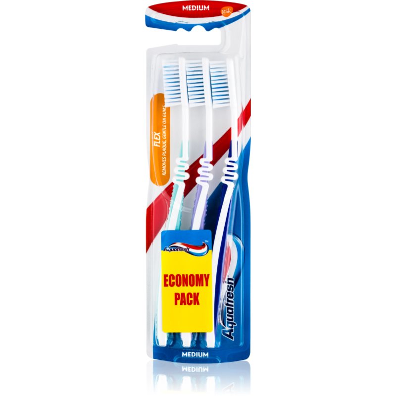 

Aquafresh Flex зубні щіточки medium light green, light purle, dark blue