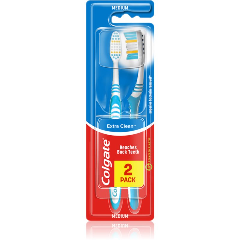 Colgate Extra Clean cepillo de dientes medio 2 uds accesorio para recortar las cejas Purple, Blue 2 ud