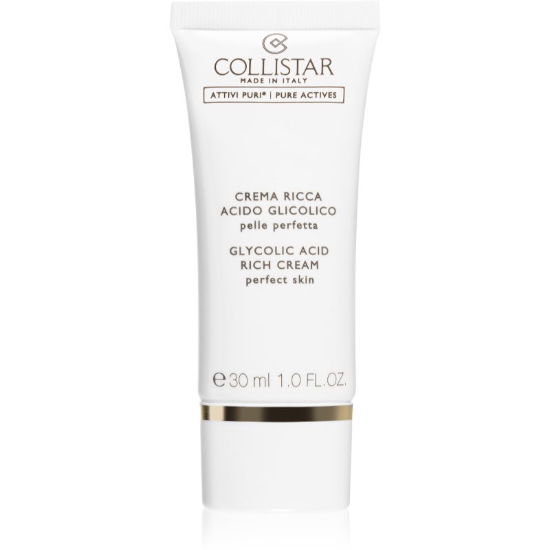 Collistar Pure Actives Glycolic Acid Rich Cream tápláló krém a bőr tömorségének javítására élénkítő hatással 30 ml