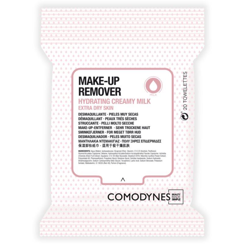 Comodynes Make-up Remover Creamy Milk robčki za odstranjevanje ličil za zelo suho kožo 20 kos
