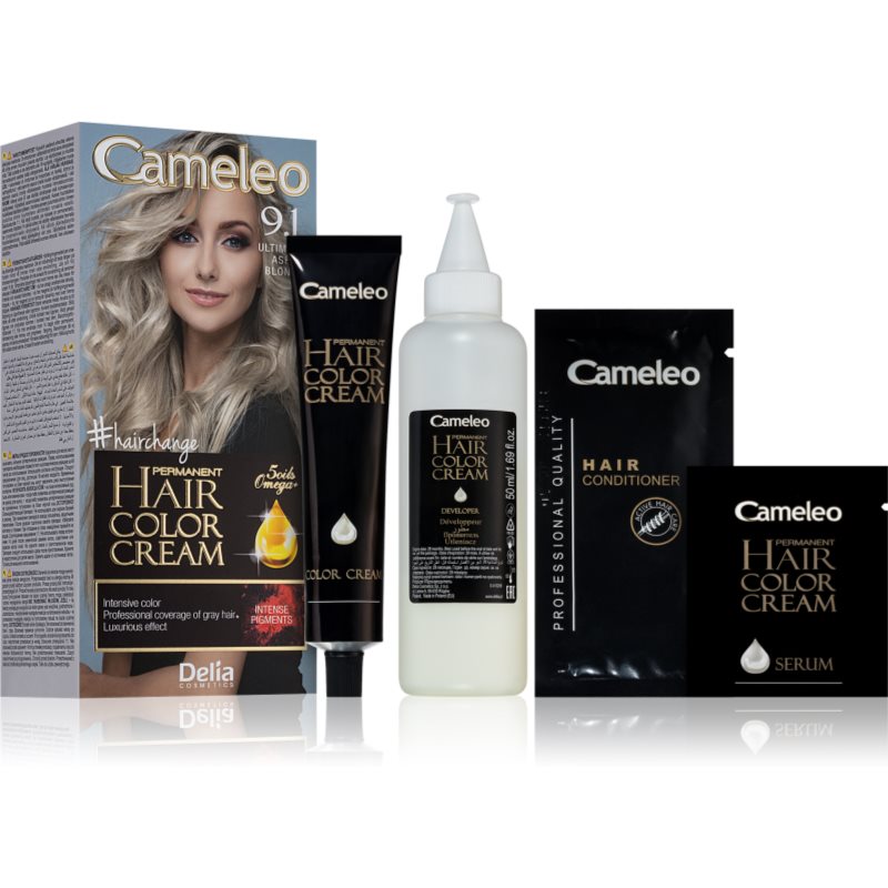 Delia Cosmetics Cameleo Omega tinte permanente para cabello tono 9.1 Ultimate Ash Blonde
