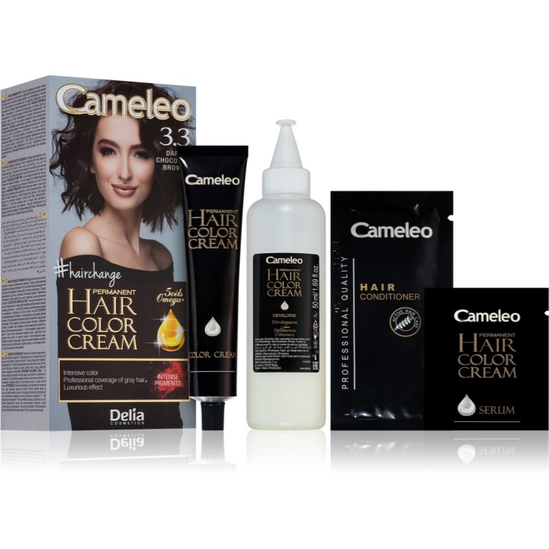 Delia Cosmetics Cameleo Omega tinte permanente para cabello tono 3.3 Dark Chocolate Brown
