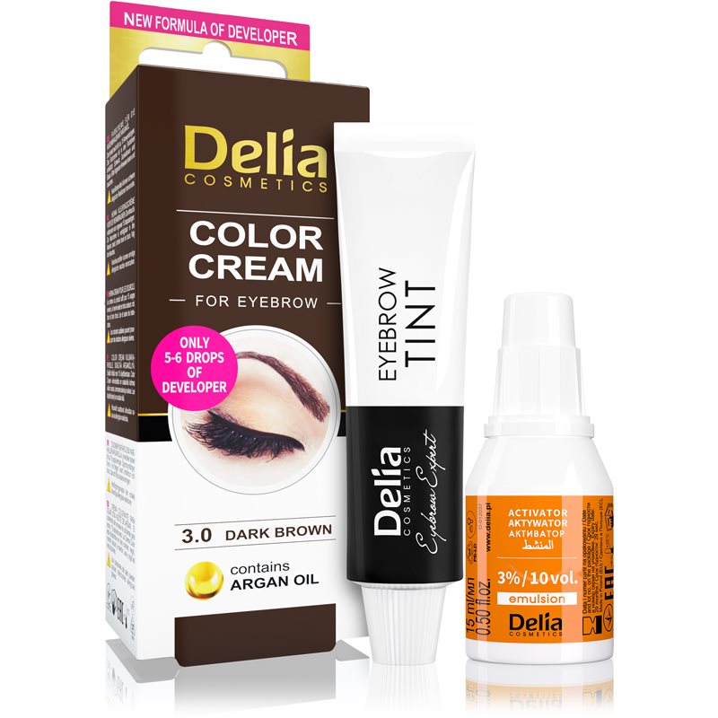 Delia Cosmetics Argan Oil barva za obrvi odtenek 3.0 Dark Brown 15 ml