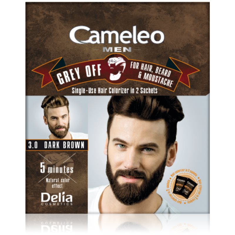 Delia Cosmetics Cameleo Men еднократна боя за прикирване на бели коси цвят 3.0 Dark Brown 2 x 15 мл.