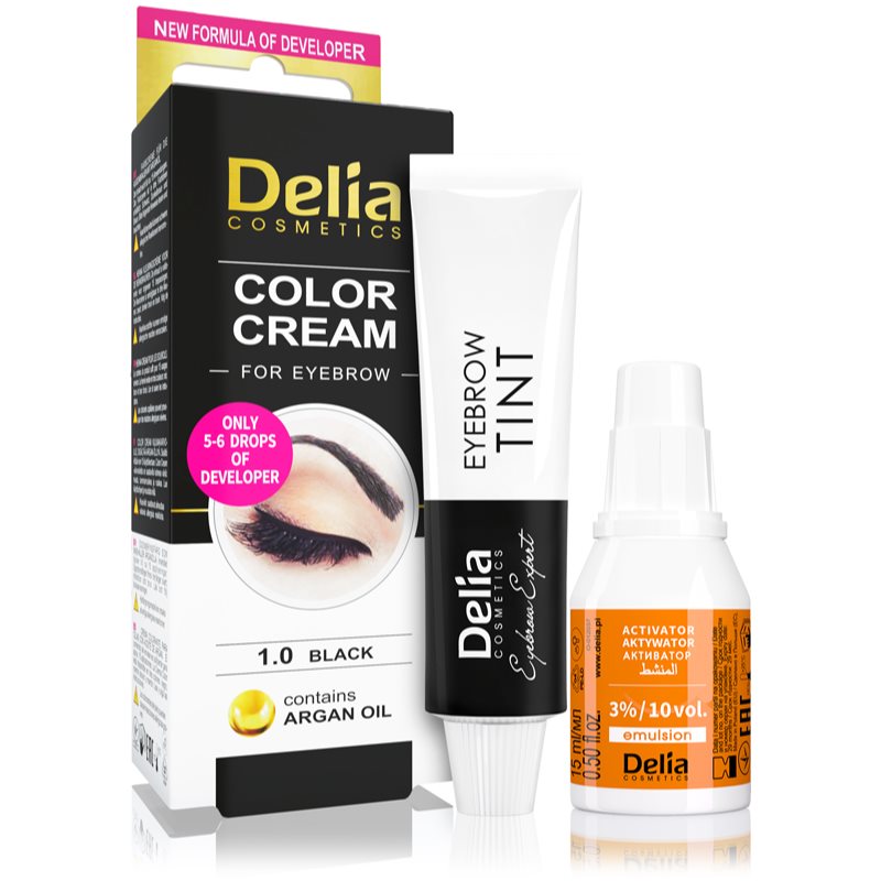 Delia Cosmetics Argan Oil tinte de cejas tono 1.0 Black 15 ml