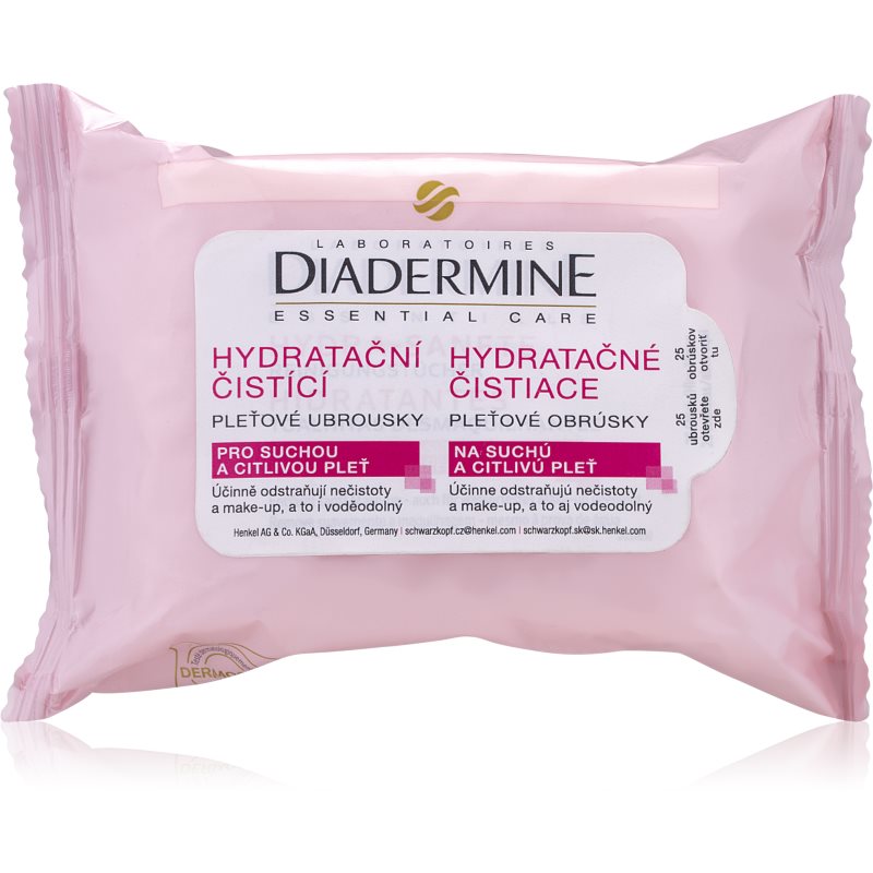 Diadermine Essentials toallitas  limpiadoras faciales para pieles sensibles y secas 25 ud