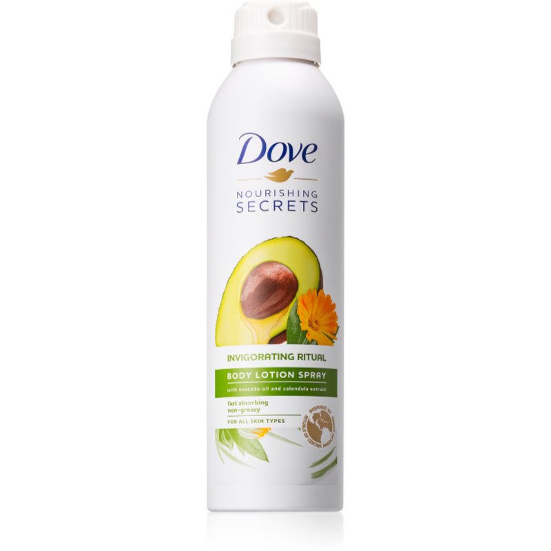 Dove Nourishing Secrets Invigorating Ritual zaščitni losjon za telo v pršilu Avocado Oil and Calendula Extract 190 ml
