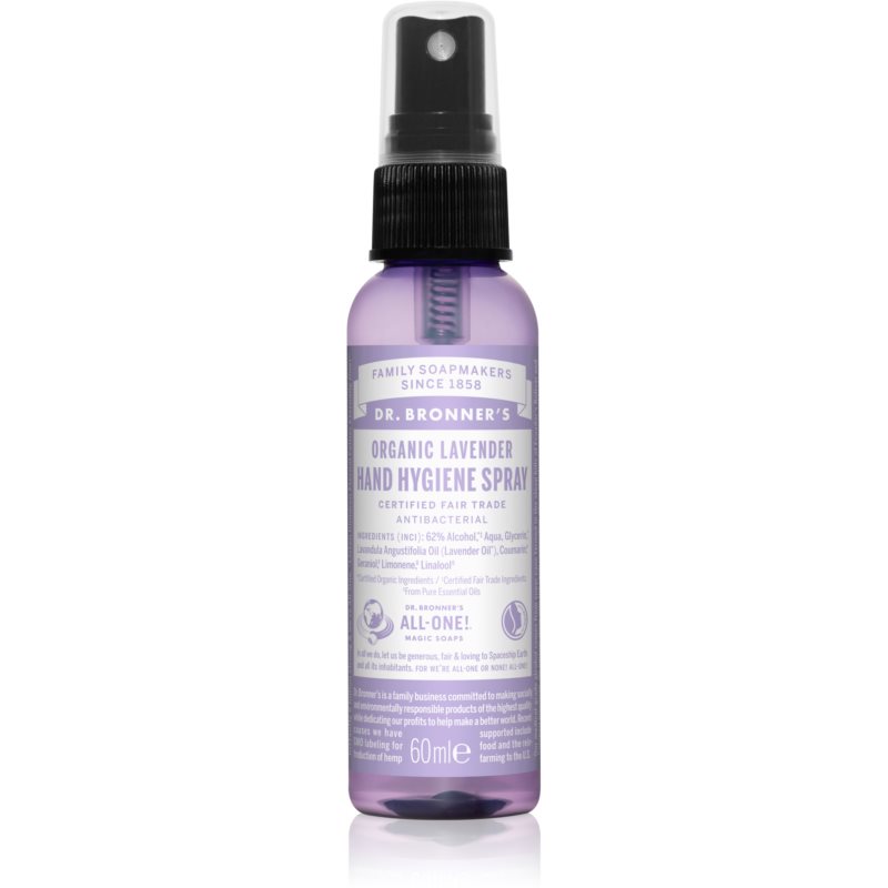 Dr. Bronner’s Lavender spray de limpeza sem enxaguar para mãos 60 ml