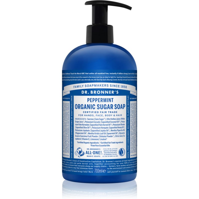 Dr. Bronner’s Peppermint течен сапун за тяло и коса 710 мл.