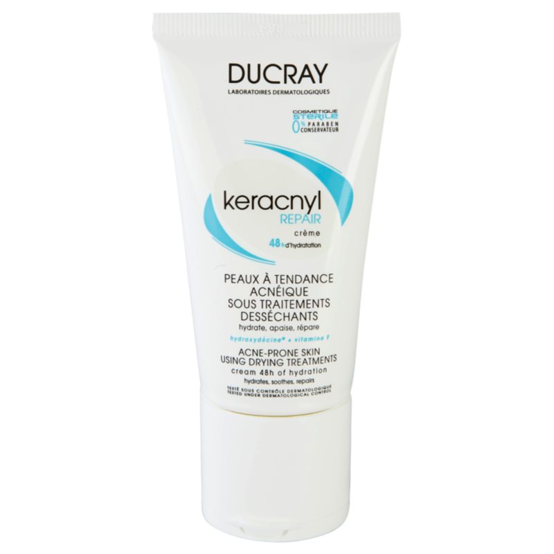 Ducray Keracnyl creme hidratante e regenerador para pele desidratada e irritada por tratamento antiacneico 50 ml
