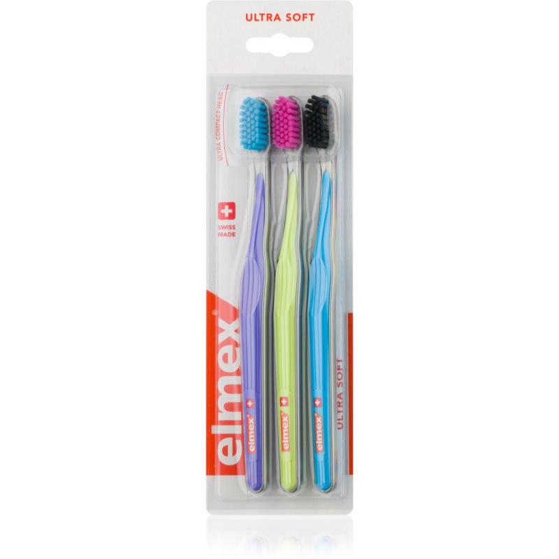 

Elmex Swiss Made зубні щітки ultra soft Purple + Green + Blue