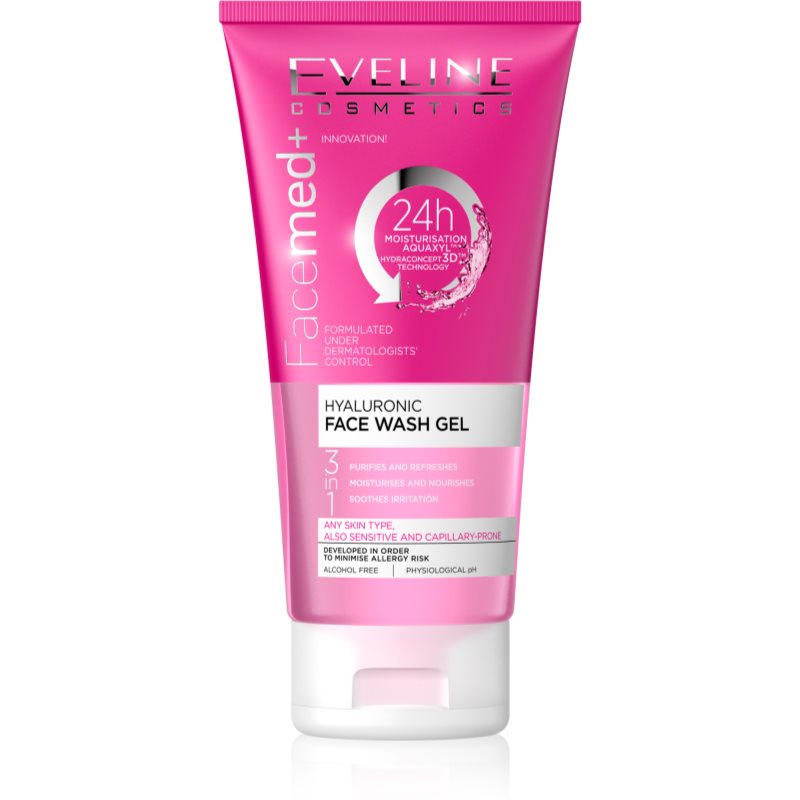 Eveline Cosmetics FaceMed+ gel de limpeza 3 em 1  com ácido hialurónico 150 ml