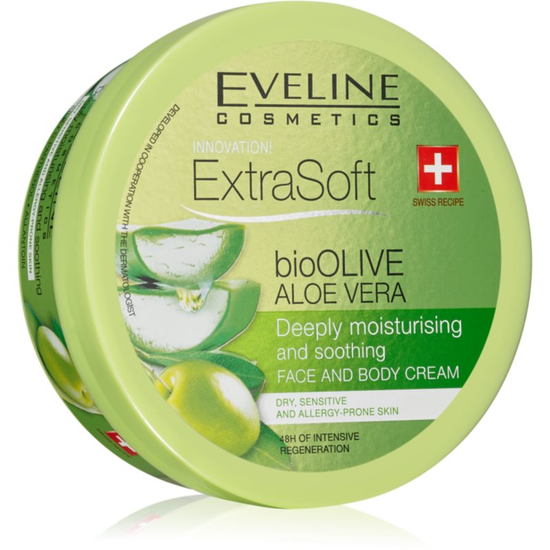 Eveline Cosmetics Extra Soft crema hidratante y calmante para pieles sensibles Bio Olive & Aloe Vera 175 ml