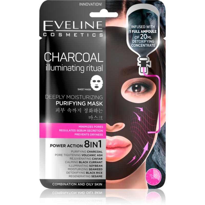 Eveline Cosmetics Charcoal Illuminating Ritual extra feuchtigkeitsspendende reinigende Textil-Maske