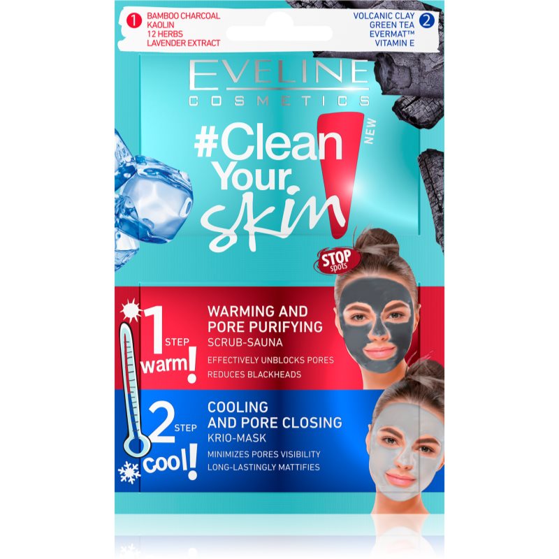 Eveline Cosmetics #Clean Your Skin hloubkově čisticí pleťová maska 2 v 1 2 x 5 ml