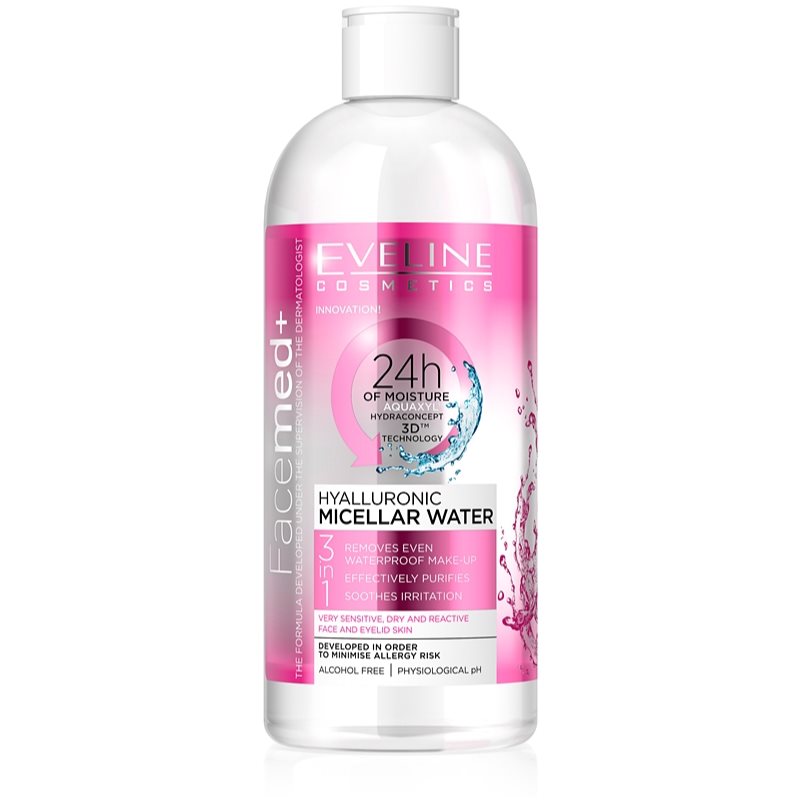 Eveline Cosmetics FaceMed+ água micelar hialurónica 3 em 1 400 ml
