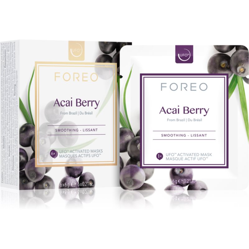 FOREO Farm to Face Acai Berry glättende Maske 6 x 6 g