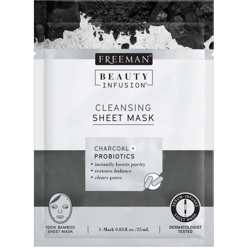 Freeman Beauty Infusion Charcoal + Probiotics mascarilla limpiadora de tela con carbón activo para todo tipo de pieles 25 ml