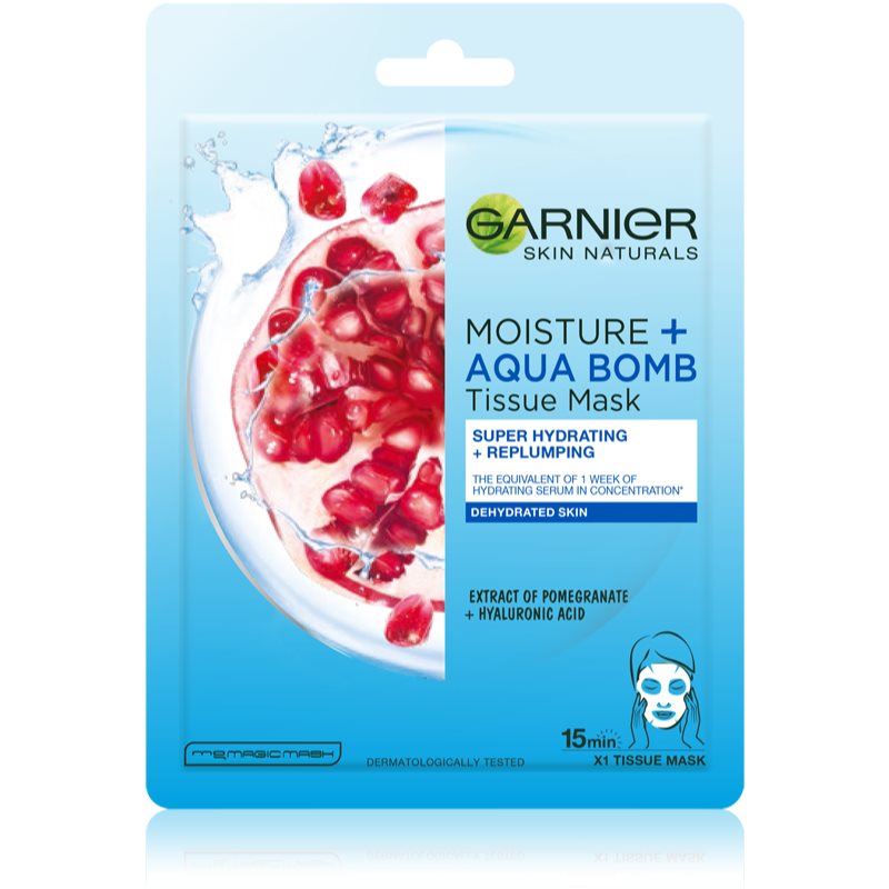 Garnier Skin Naturals Moisture+Aqua Bomb máscara têxtil perfeita para hidratação e preenchimento para rosto 28 g