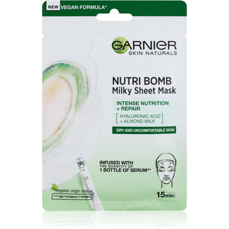 Garnier Skin Naturals Nutri Bomb vyživující plátýnková maska s mandlovým mlékem 32 g