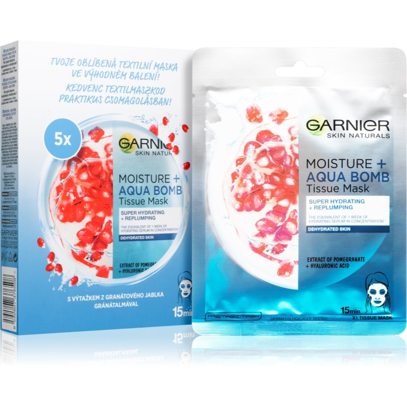 Garnier Skin Naturals Moisture+Aqua Bomb комплект платнени маски 5 ks