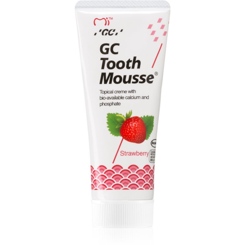 GC Tooth Mousse crema protectora remineralizante para dientes sensibles  sin flúor sabor  Strawberry 35 ml