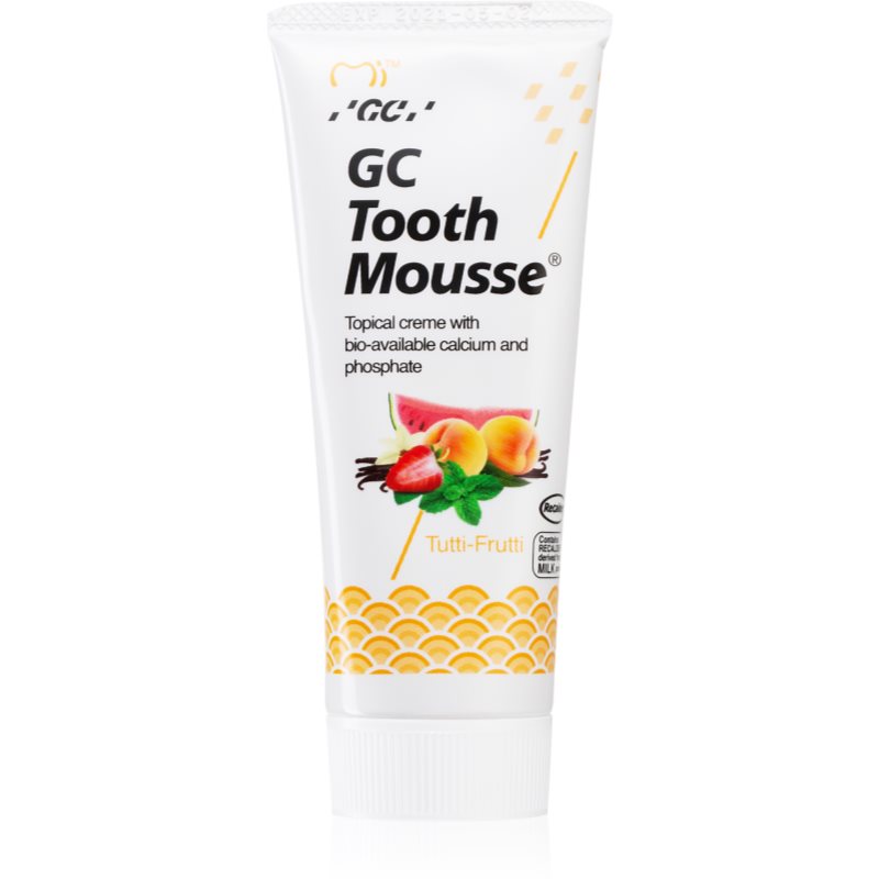 GC Tooth Mousse crema protectora remineralizante para dientes sensibles  sin flúor sabor  Tutti Frutti 35 ml