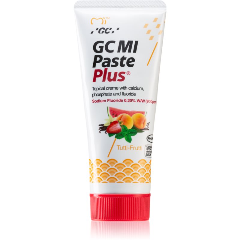 GC MI Paste Plus реминализиращ защитен крем за чувствителни зъби с флуорид вкус Tutti Frutti 35 мл.