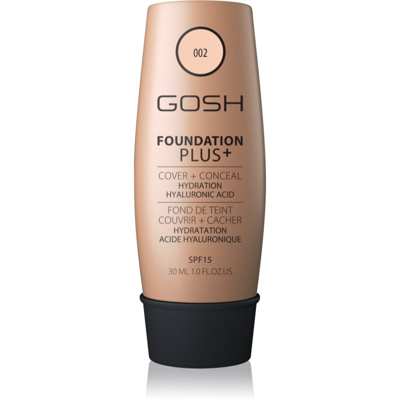 Gosh Foundation Plus+ natürlich deckendes, feuchtigkeitsspendendes Make-up LSF 15 Farbton 002 Ivory 30 ml