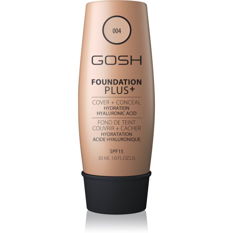 Gosh Foundation Plus+ base hidrtante com efeito natural SPF 15 tom 004 Natural 30 ml
