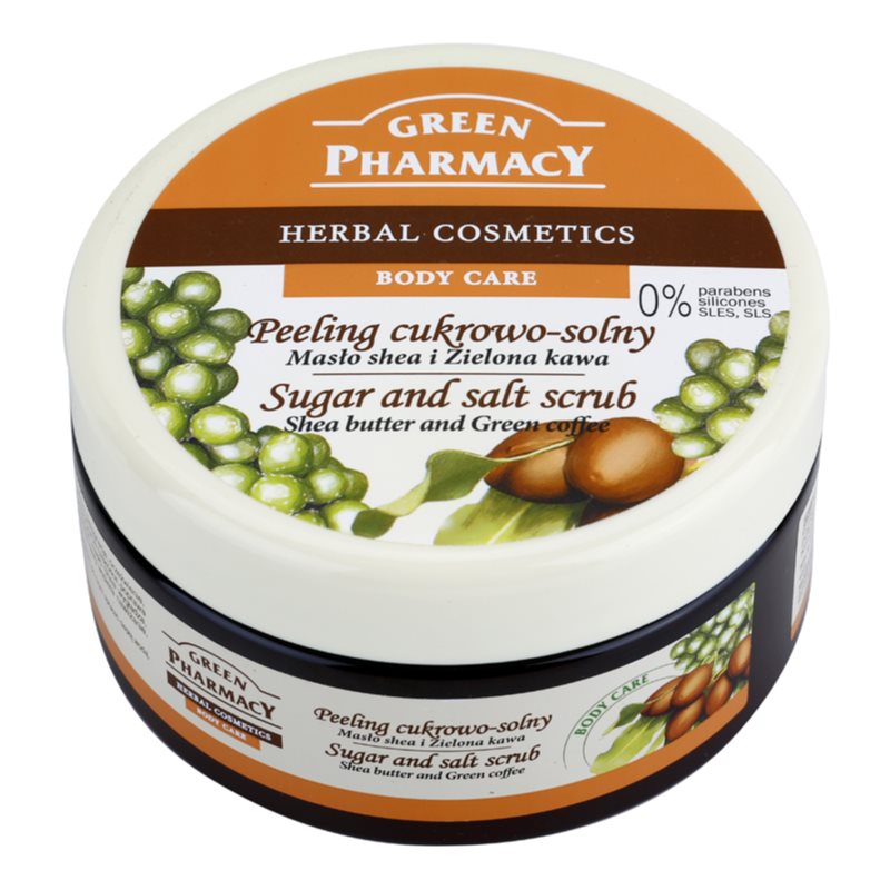 Green Pharmacy Body Care Shea Butter & Green Coffee exfoliante a base de azúcar y sal 300 ml